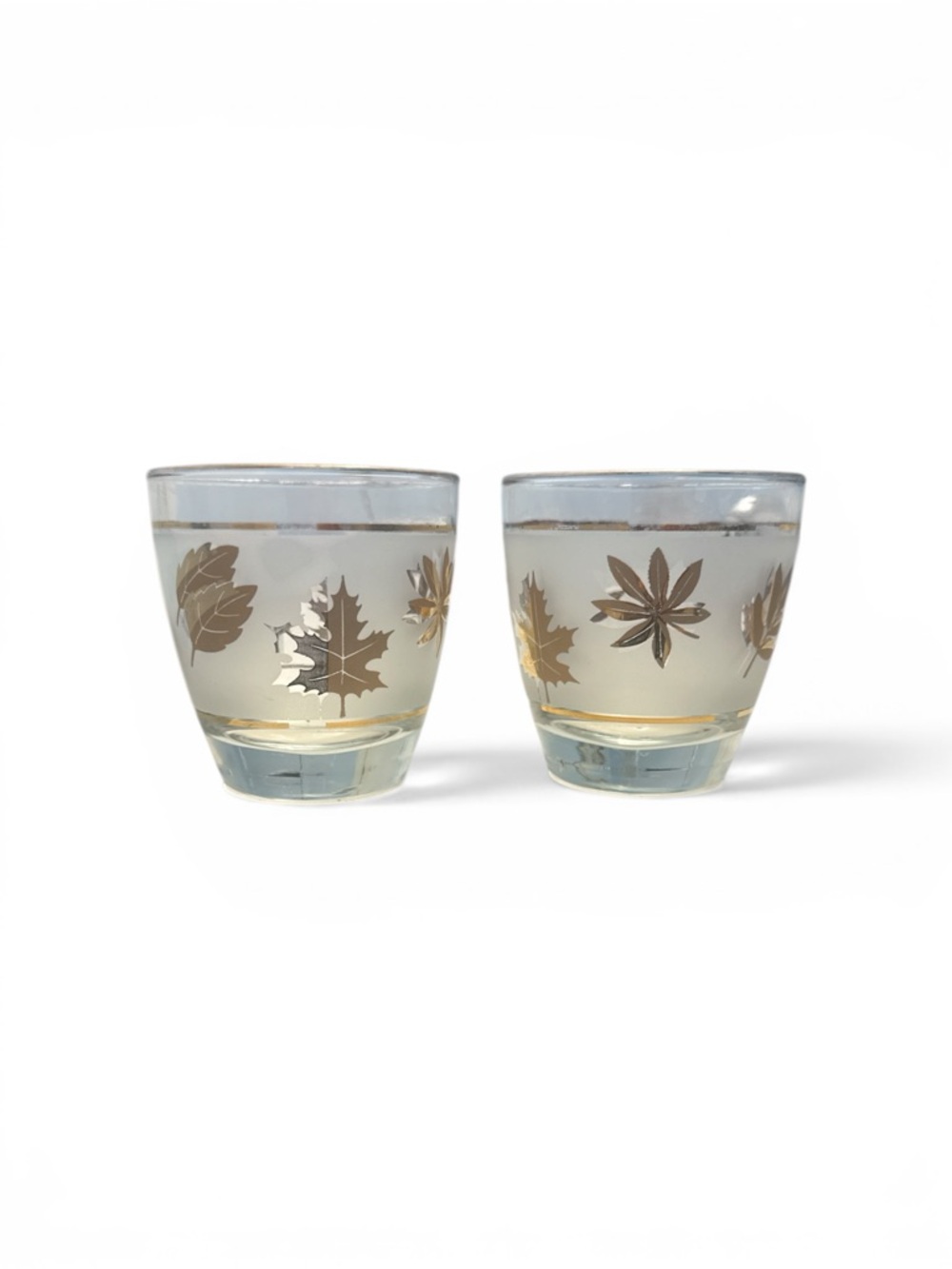 Libbey Frosted Glass Tumblers with Gold Leaf Motif - White and Gold